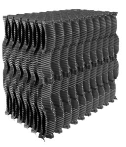 shockwave enhanced vertical film fill for petrochem applications