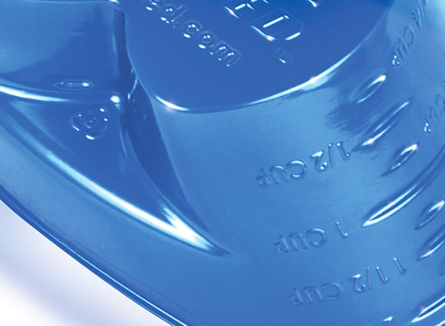 close up of a blue plastic container